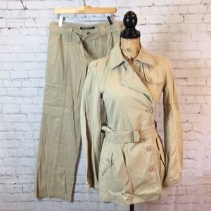DKNY Jeans Tan Cargo Jacket Small & Pants Suit Size 8